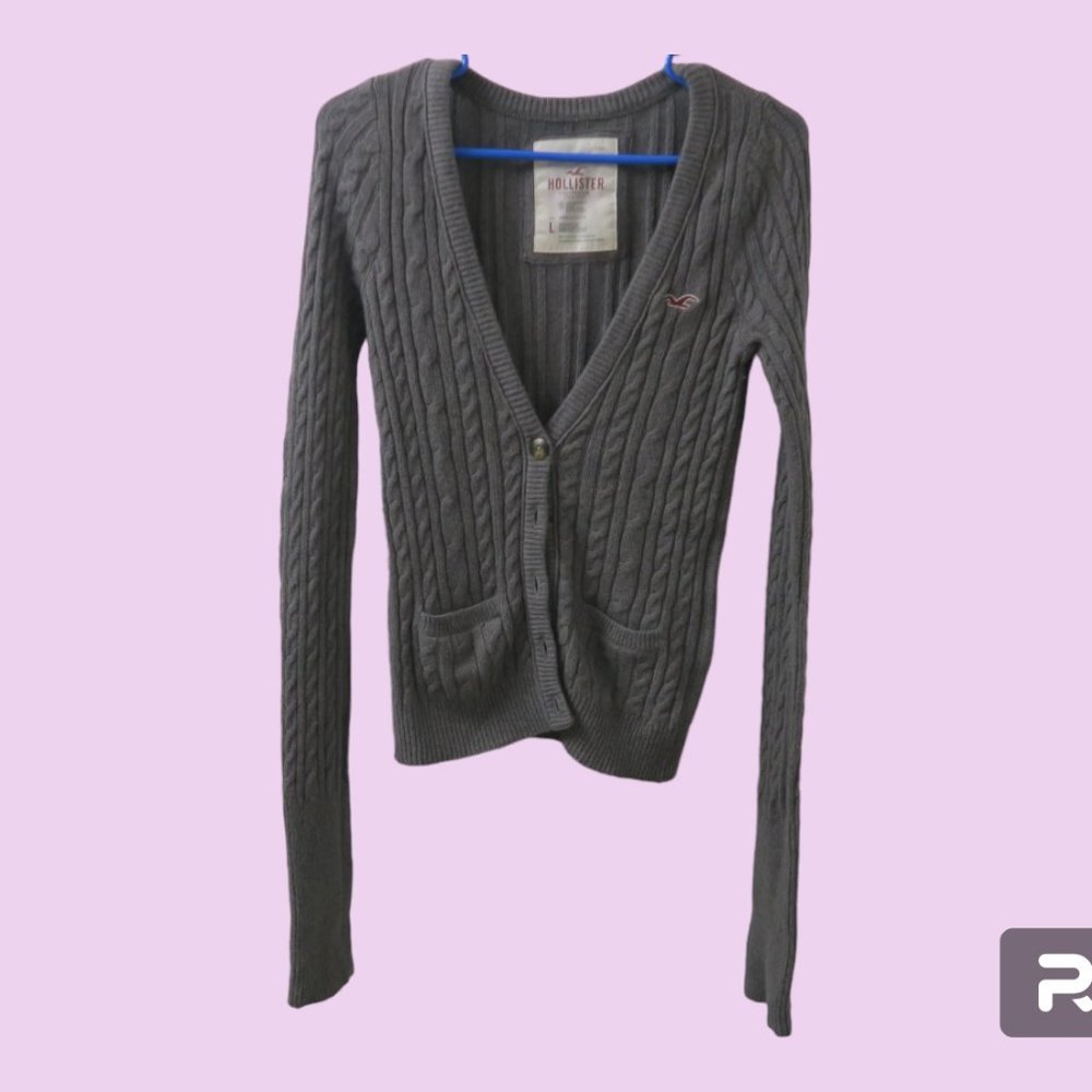 Hollister knitted sweater blouse with pockets rabbit hair blend in gray size L